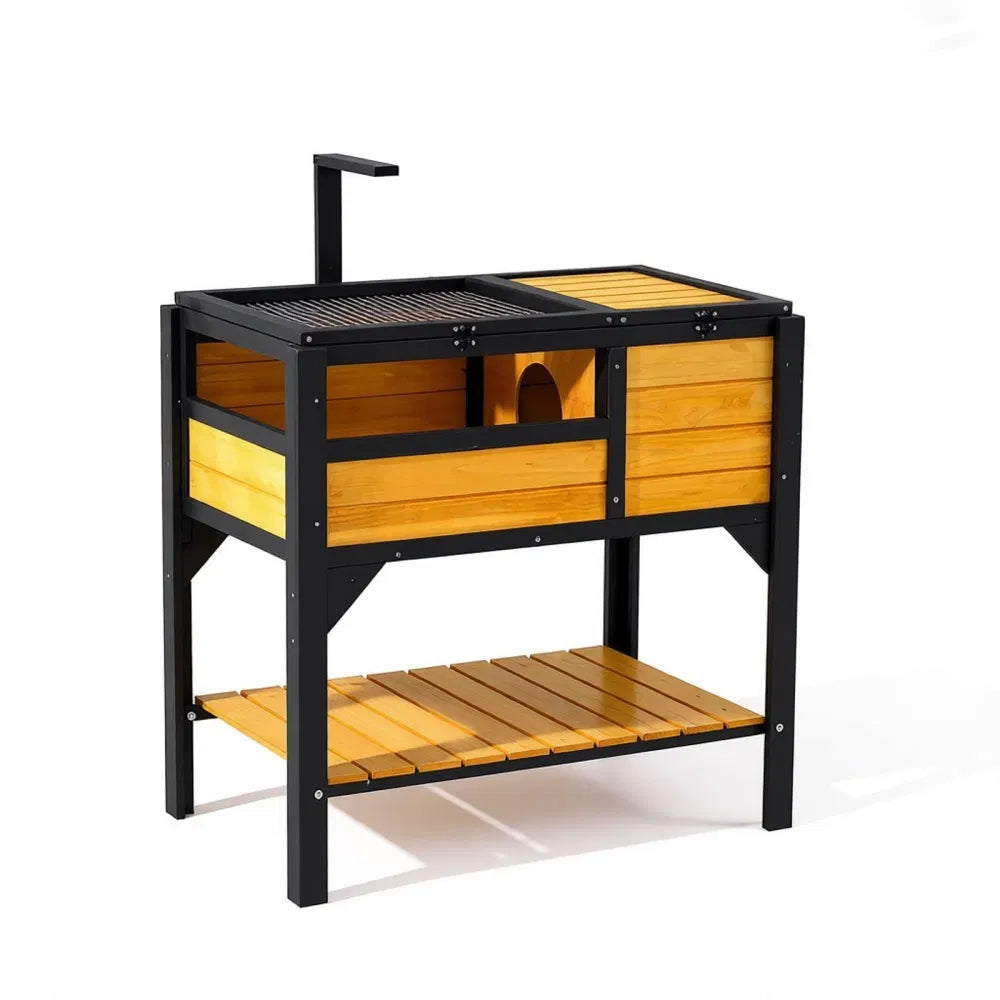 Cedar Wood Tortoise House – 2 Rooms, Hanging Light Stand, Plastic Tray &amp; Storage Shelf – view 2