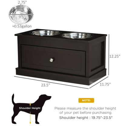 Elevated Dog Bowl Stand with 11 L Storage Drawer &amp; 2 Stainless Steel Bowls, Espresso Brown – view 3