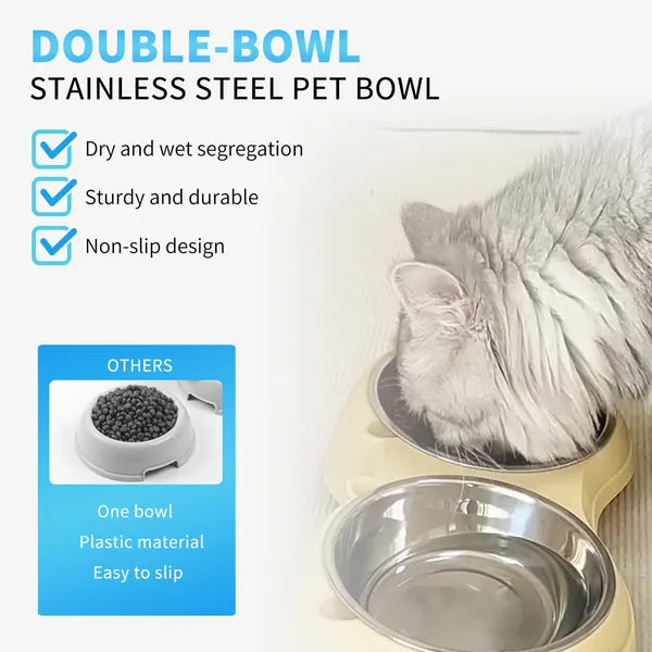 Pink Stainless Steel Double Cat Bowl Set with Anti-Slip Base, Food and Water Bowls, 600 ml Each – view 3