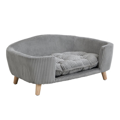 Elevated Dog Bed for Small Dogs – Corduroy Couch, Rubber Wood Legs, Supportive Foam, Grey – view 7