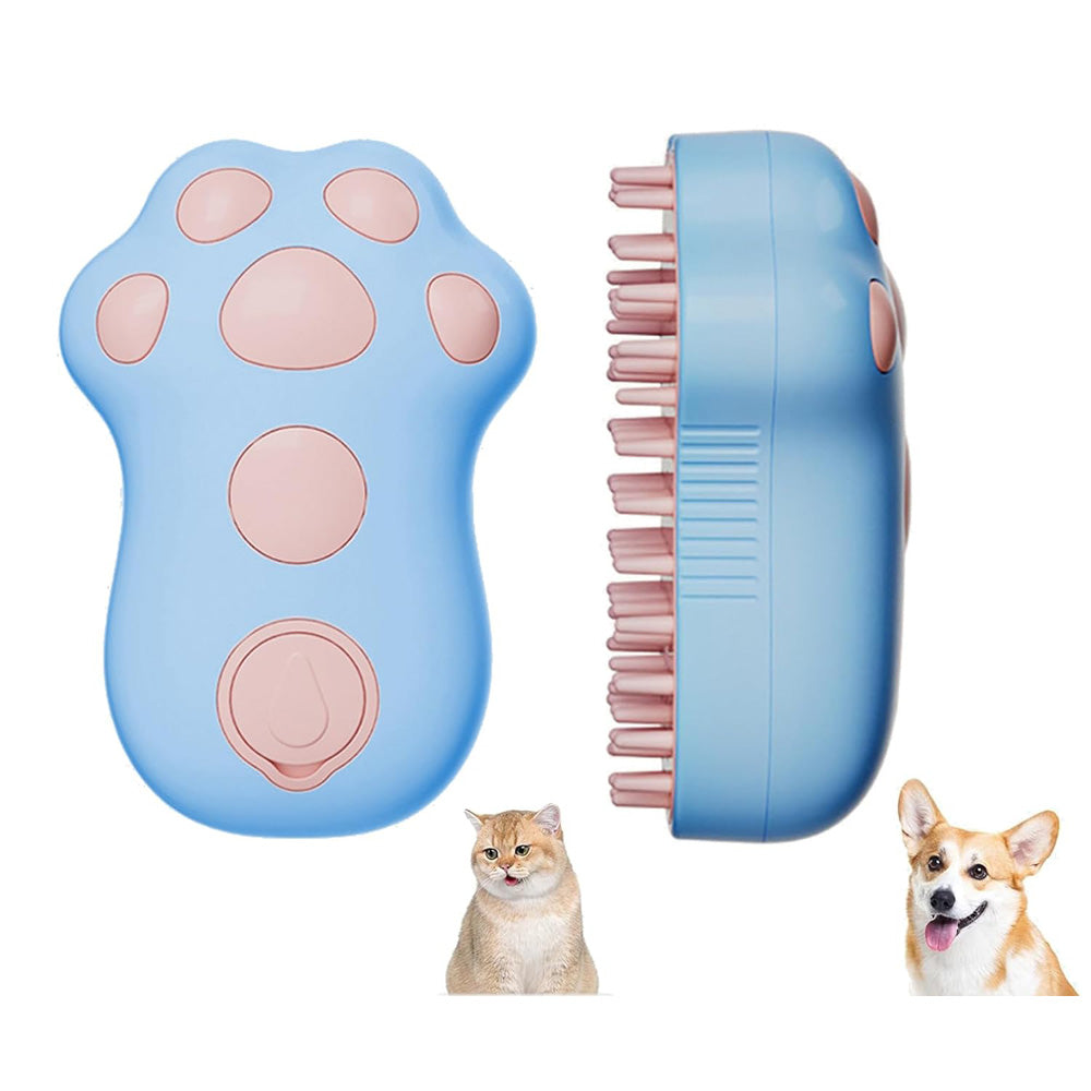 Rechargeable Paw-Shaped Pet Mist Brush – Spray Grooming Comb with Soft Silicone Teeth, Blue