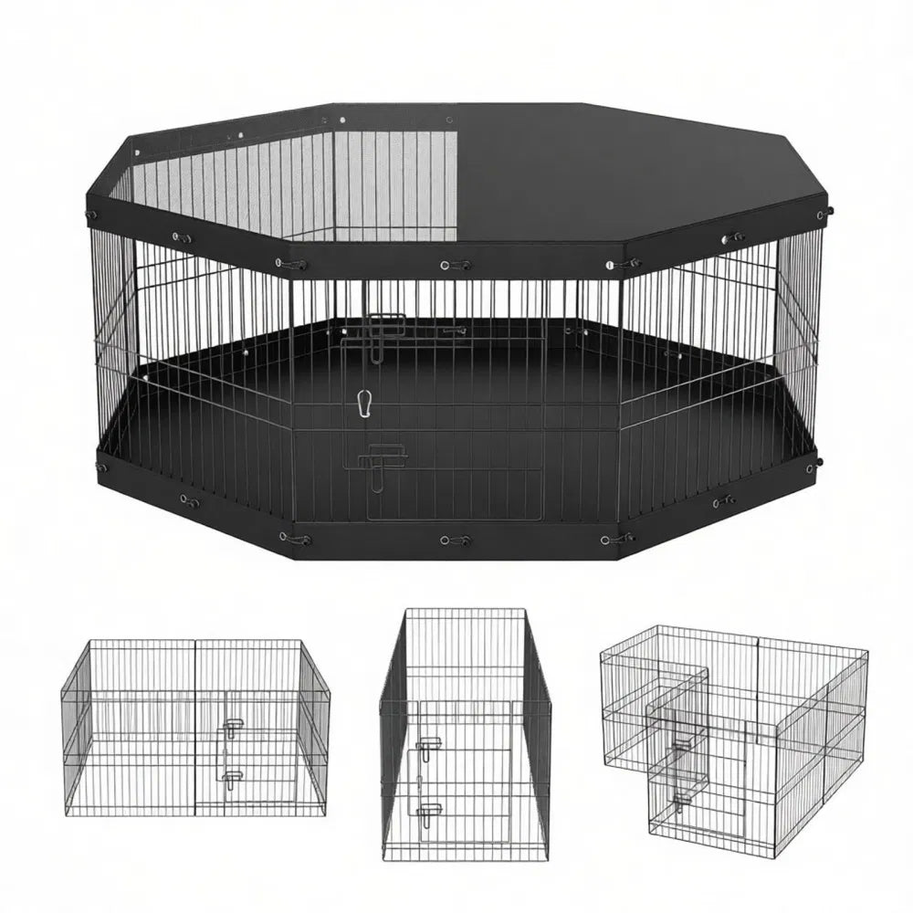 8-Panel Outdoor Dog Playpen with Top Cover &amp; Floor Mat – 24 in, Metal – view 3