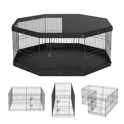 8-Panel Outdoor Dog Playpen with Top Cover &amp; Floor Mat – 24 in, Metal – view 3