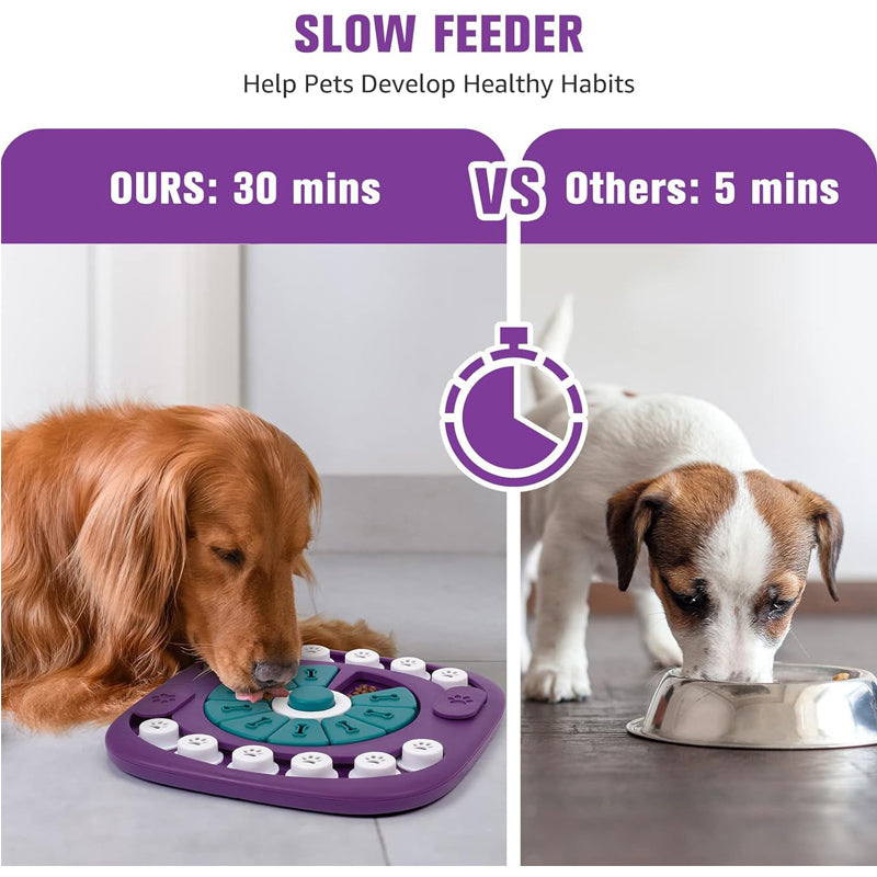 Interactive Dog Treat Puzzle Toy – 24-Hole Slider Game with Squeaker, Purple – view 6