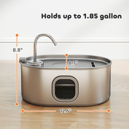 1.8 Gallon Stainless Steel Pet Water Fountain with Filter &amp; Quiet Pump for Cats and Dogs – view 3