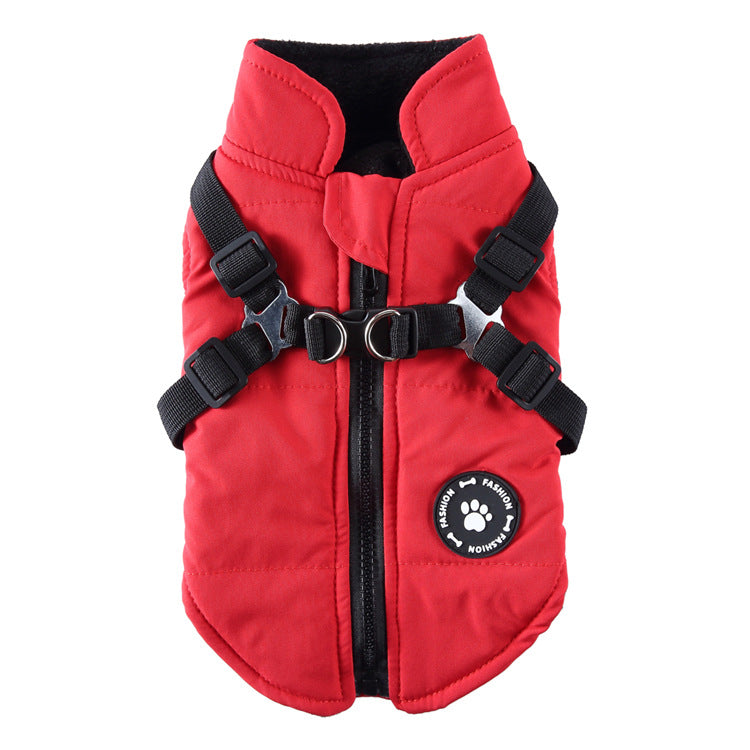 Padded Dog Jacket with Chest Strap – Polyester Winter Coat in Blue, Green or Red – view 6