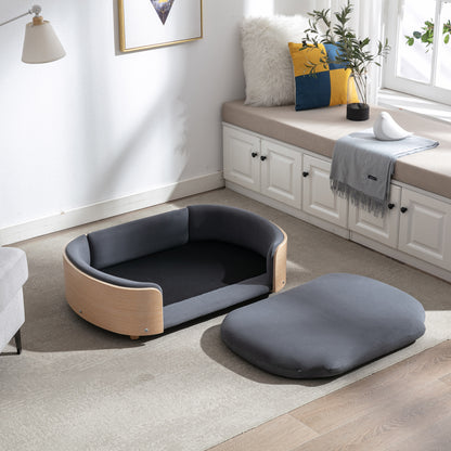 Scandinavian Elevated Dog Sofa Bed – Solid Wood Legs, Bent Wood Back, Velvet Cushion, Dark Gray – view 8