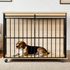 Wooden Dog Crate Furniture – Large Kennel End Table with Sliding Door and Tray, Black and Natural