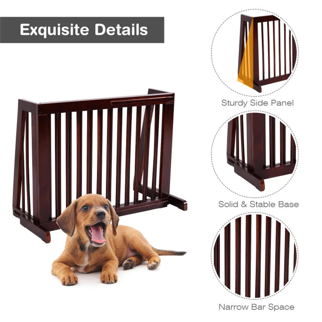 3-Panel Freestanding Wooden Pet Gate – Adjustable 28–80 in, 22 in Tall – view 2