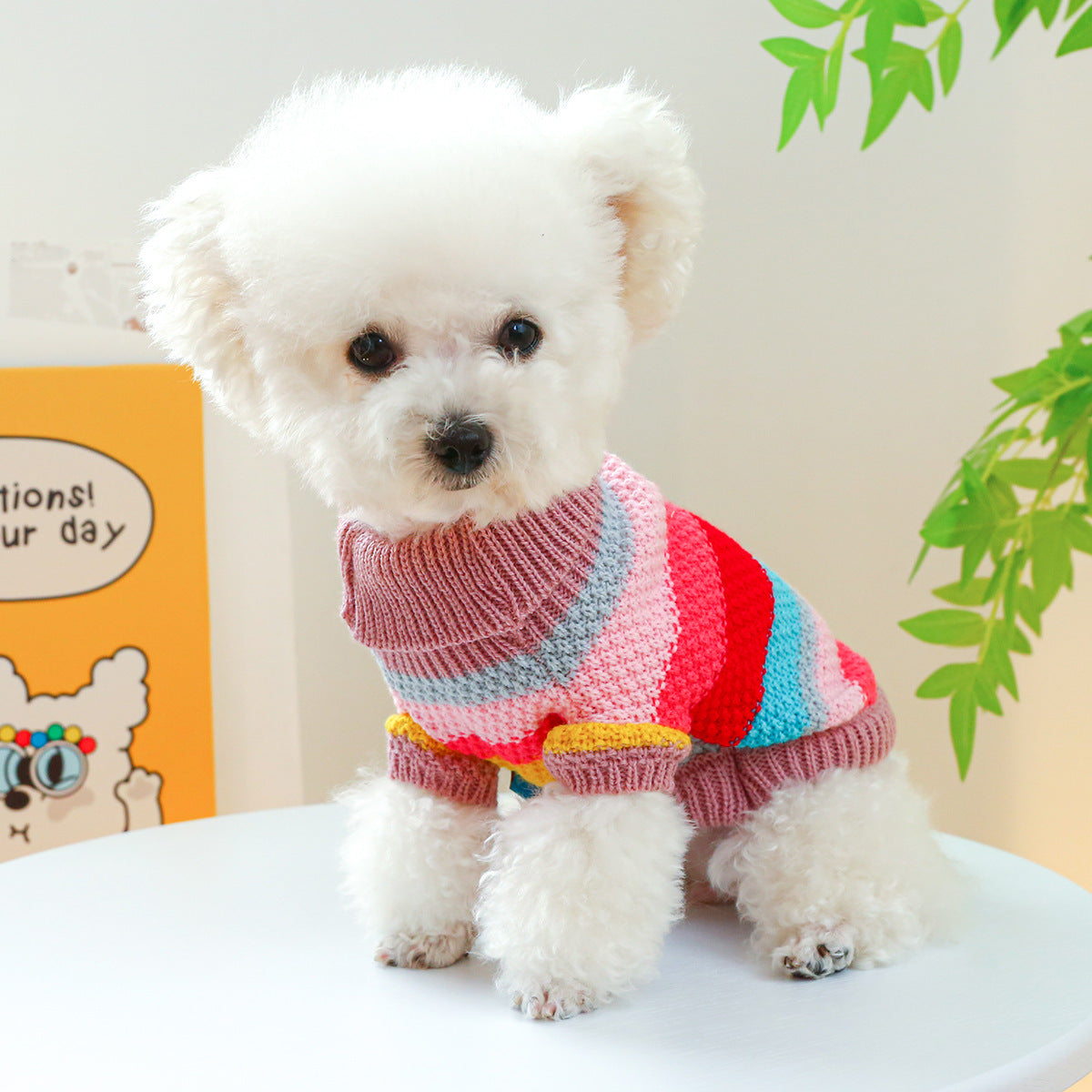 Multicolor Striped Knit Pet Sweater for Dogs &amp; Cats, Casual Acrylic Pullover – view 6