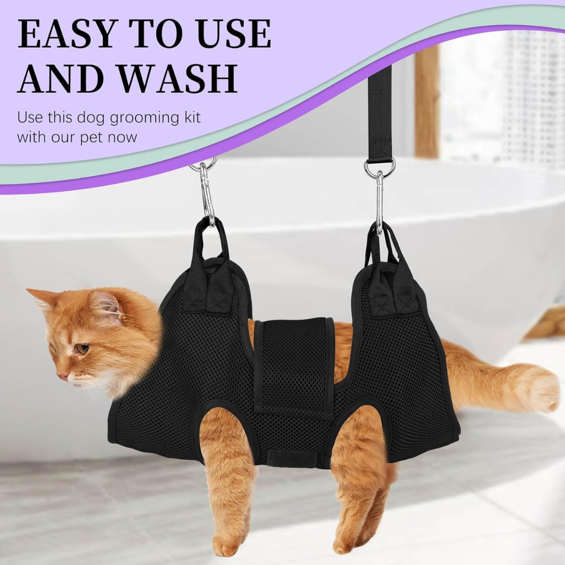 Pet Grooming Hammock Kit for Cats &amp; Small Dogs up to 12 lb with Nail Clippers, File &amp; Comb, Black – view 4