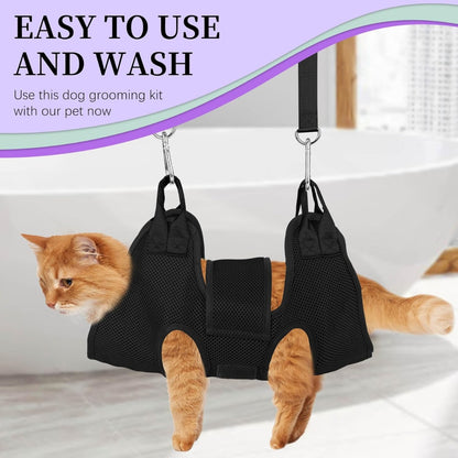 Pet Grooming Hammock Kit for Cats &amp; Small Dogs up to 12 lb with Nail Clippers, File &amp; Comb, Black – view 4