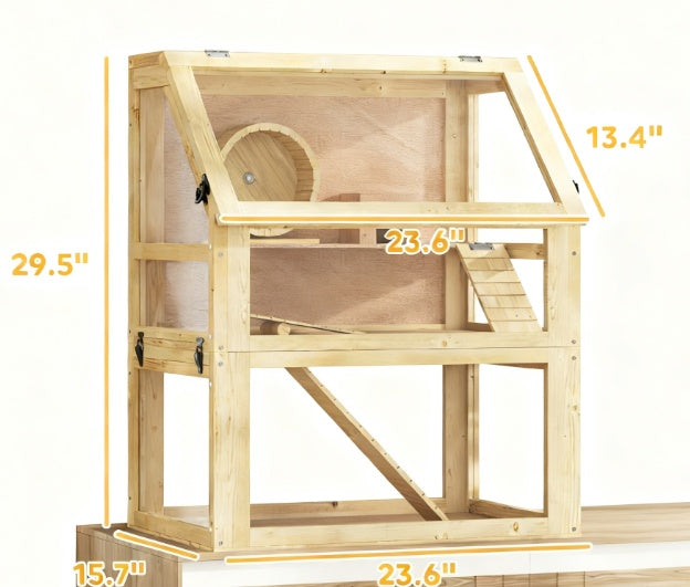 3-Tier Wooden Hamster Cage with Acrylic Panels, Exercise Wheel, Seesaw, Ramps and Hut – view 2