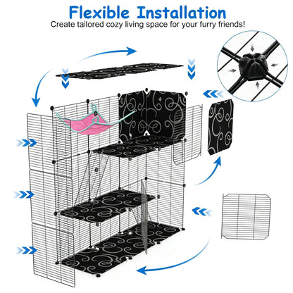 3-Tier Black Metal Cat Cage with 3 Doors, 2 Ladders, Plush Hammock and Toy Ball – view 8