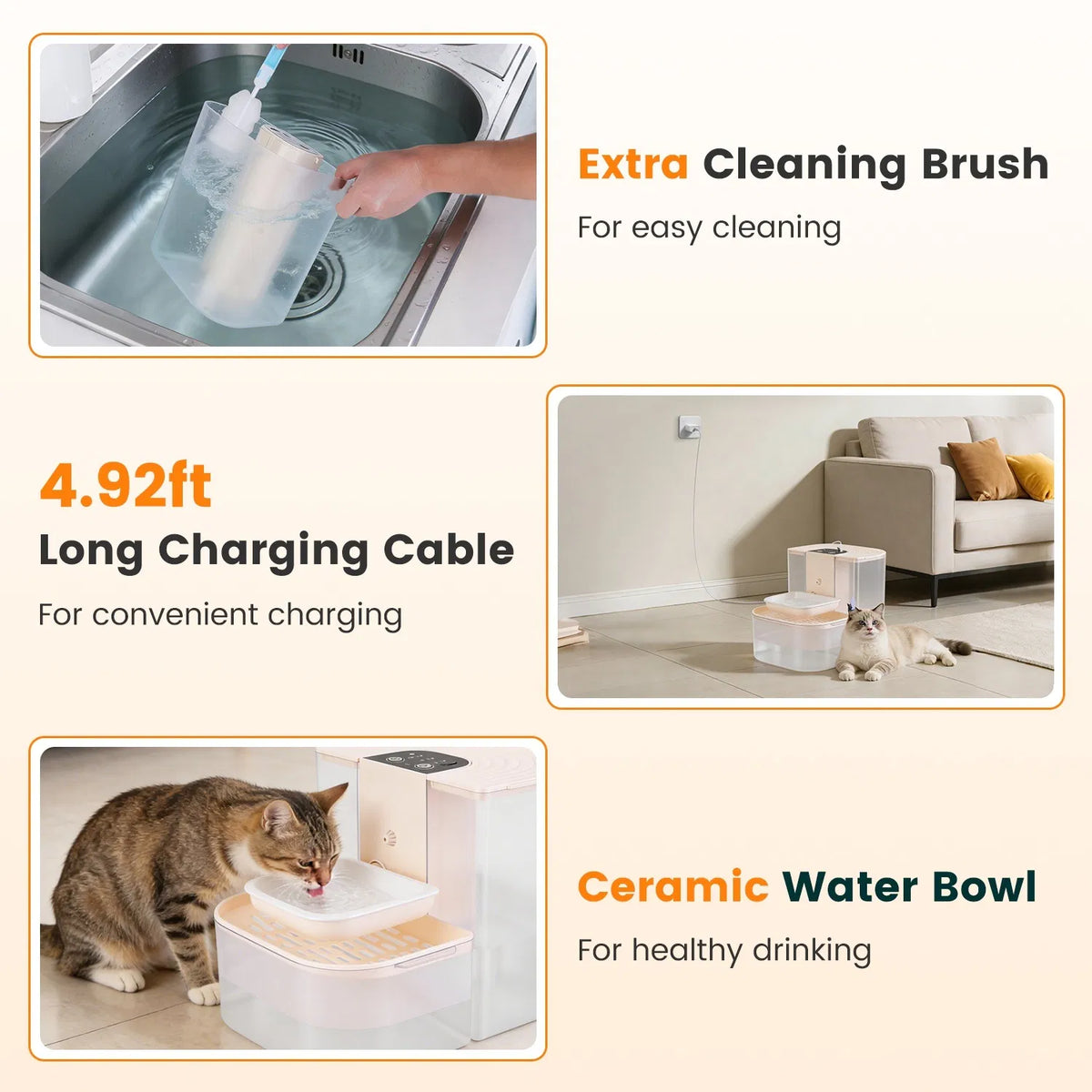 Cordless Pet Water Fountain 4.5 L – Dual-Tank Auto Refill with Timer &amp; Remote, Cream – view 6