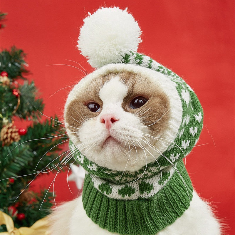 Christmas Knit Pet Hat with Pom-Pom – Snowflake Designs