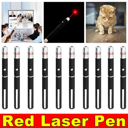Red Laser Pointer Pens, 10-Pack – 650 nm Single Beam Pen Light, Black, AAA Powered
