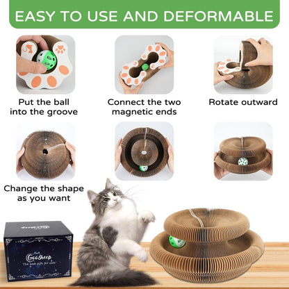 Accordion Cat Scratcher with Bell Ball – Foldable Corrugated Cardboard Scratching Toy, Brown – view 7