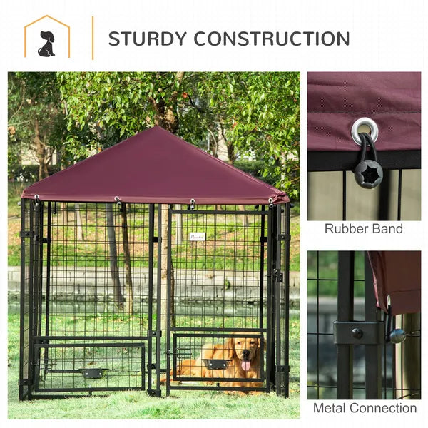 Outdoor Dog Kennel with Cover &amp; 2 Rotating Bowls – 55.5 x 55.5 in, Medium Dogs – view 5