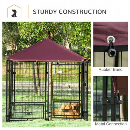 Outdoor Dog Kennel with Cover &amp; 2 Rotating Bowls – 55.5 x 55.5 in, Medium Dogs – view 5