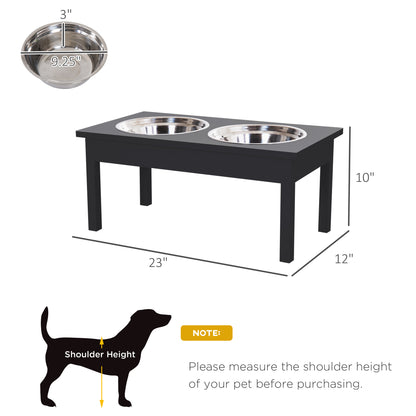 23 in Wooden Elevated Dog Feeding Station with 2 Stainless Steel Bowls, 2 L Each, Black – view 3