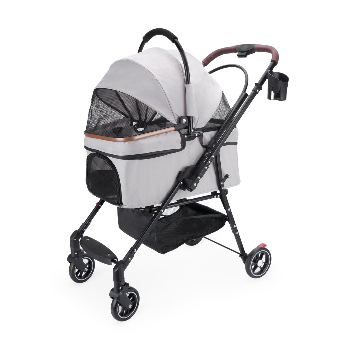 4-Wheel Foldable Pet Stroller – 360° Wheels, Detachable Carrier &amp; Travel Bag for Small Dogs &amp; Cats