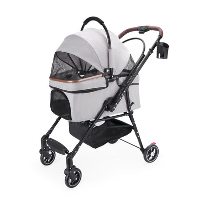 4-Wheel Foldable Pet Stroller – 360° Wheels, Detachable Carrier &amp; Travel Bag for Small Dogs &amp; Cats