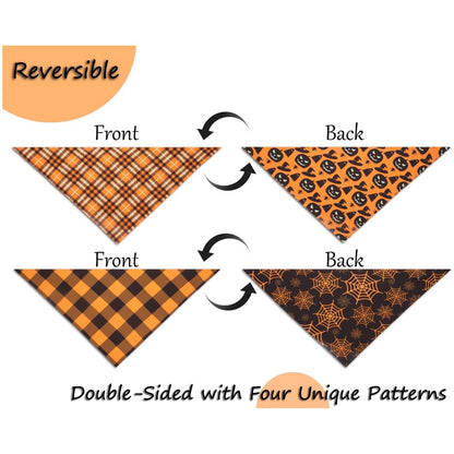 Halloween Dog Bandanas 2-Pack – Reversible Pumpkin &amp; Spider Web Scarves for Medium &amp; Large Dogs, Orange – view 2