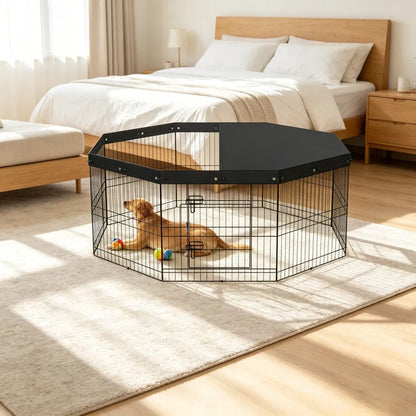 8-Panel Outdoor Dog Playpen with Top Cover – 24 in, Metal – view 5