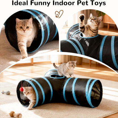 3-Way Collapsible Cat Tunnel – Indoor Play Tube with Peek Holes &amp; Dangling Ball, Black – view 4