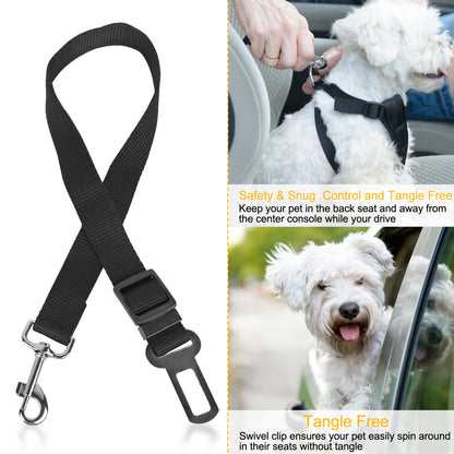 Dog Seat Belt 2-Pack with Swivel Carabiner – Adjustable Nylon Car Safety Lead for Dogs &amp; Cats, Black – view 4