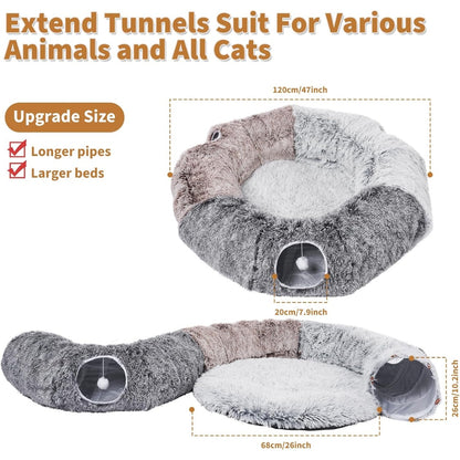 Large Plush Donut Cat Tunnel with Detachable Bed and 20 Cat Toys, 87 in, Gray – view 6