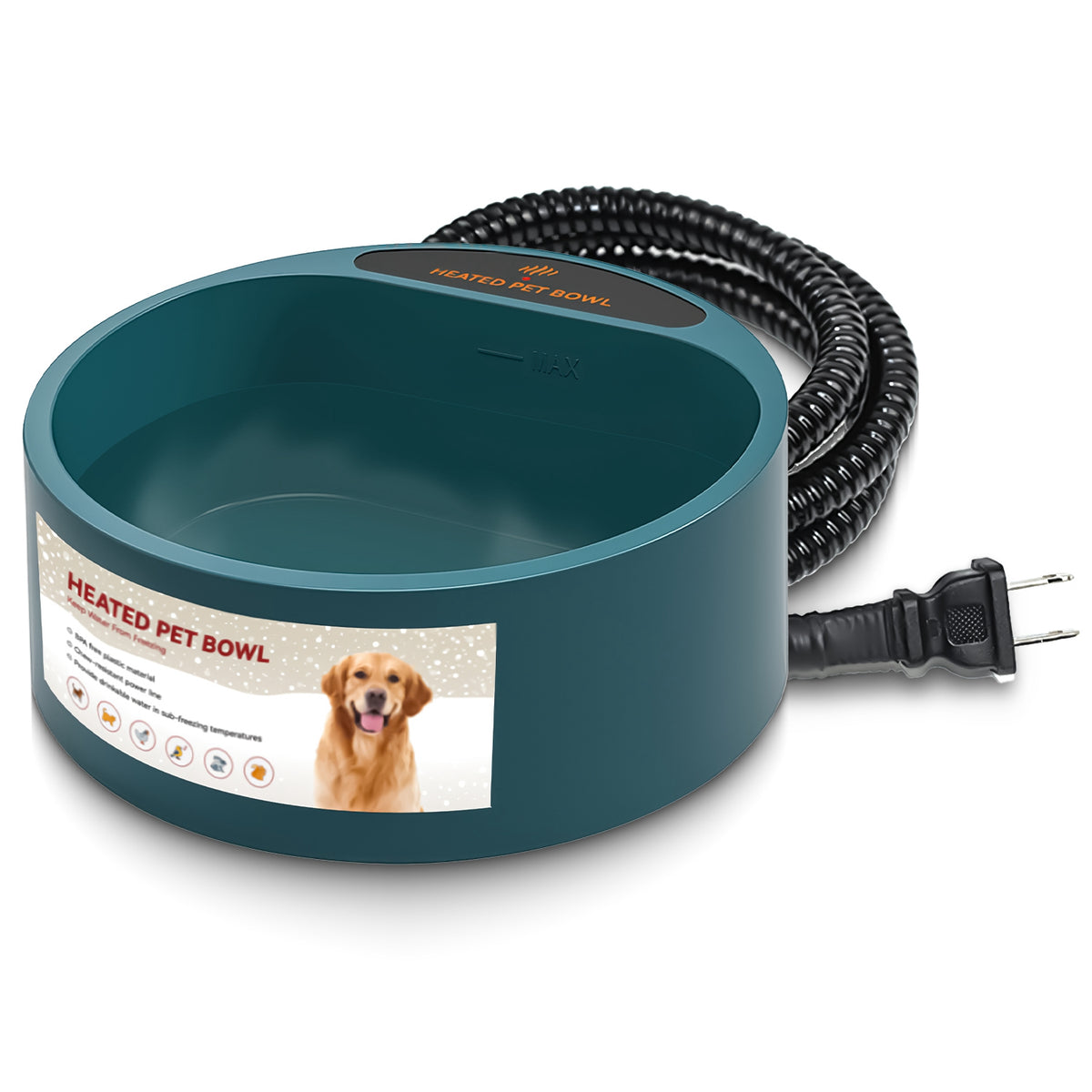 Heated Pet Water Bowl, 74.4 oz Thermostatic Winter Water Dish for Dogs, Cats &amp; Rabbits, Army Green – view 11