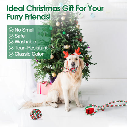 Christmas Rope Dog Chew Toys 5-Piece Set, Red, Green and White Cotton Knots and Ball – view 6