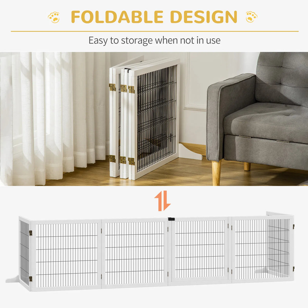 6-Panel Foldable Wooden Pet Gate &amp; Playpen – White, 27.6 in High – view 5