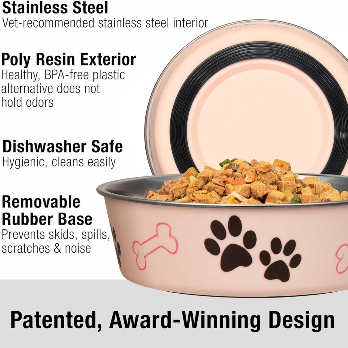 Stainless Steel Dog and Cat Bowl with Poly-Resin Exterior and Removable Rubber Base, 15 oz, Pink – view 4
