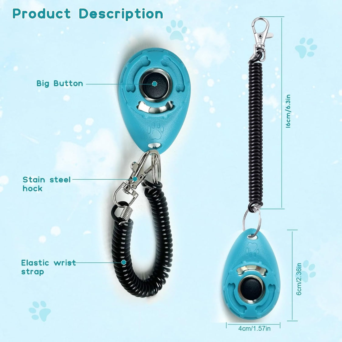 Dog Training Clicker with Stretchy Wrist Strap – 2-Pack (Black &amp; Blue) – view 7