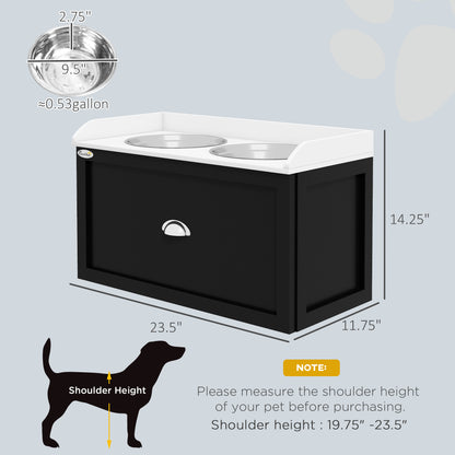 Elevated Dog Feeding Station with 21L Storage Drawer &amp; 2 Stainless Steel Bowls, White and Black – view 3