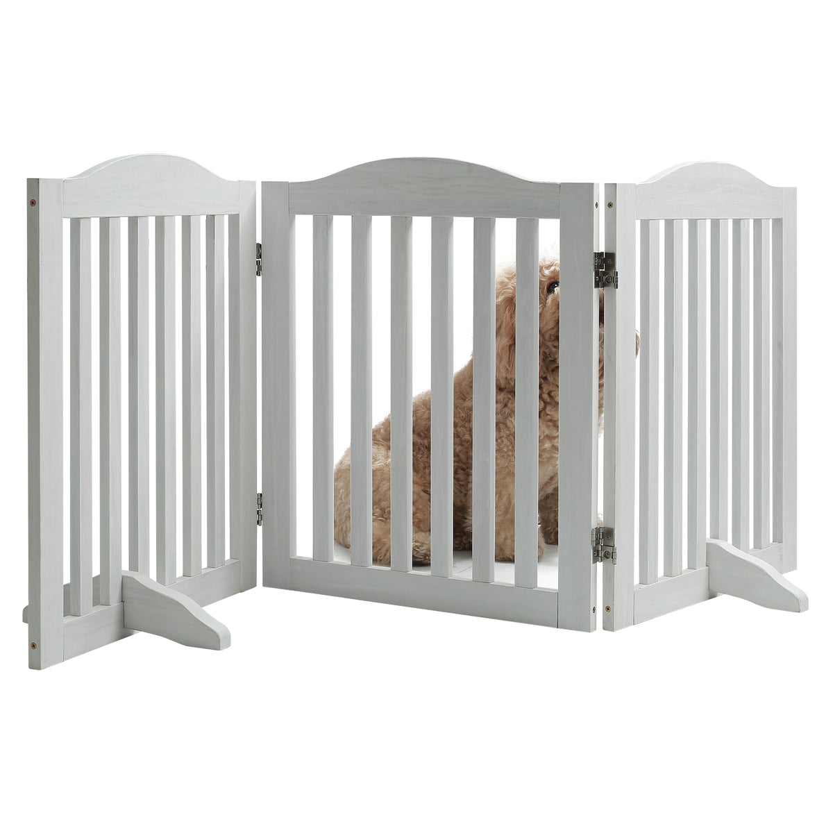 Freestanding Foldable Wooden Dog Gate – 3 Panels, 24 in Tall, White – view 2