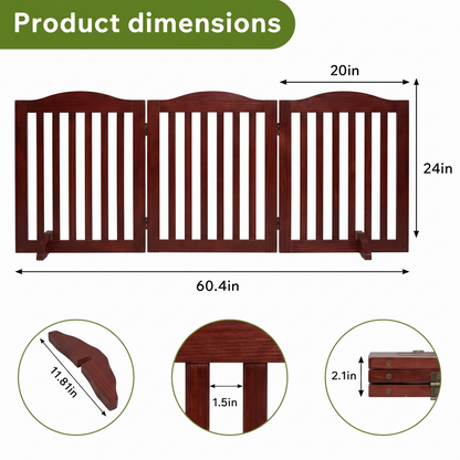 Freestanding Wooden Dog Gate – 3-Panel Foldable Step-Over Pet Fence, No Assembly, 24 in, Brown – view 6