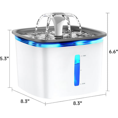 95 oz Automatic Pet Water Fountain – Quiet Pump, 5-Stage Filtration &amp; LED Light, White – view 2