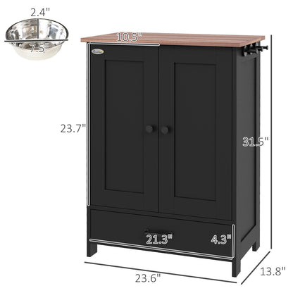 Dog Feeding Station with Storage Cabinet, Hidden Raised Bowls and Side Hooks for Medium Dogs, Black – view 3