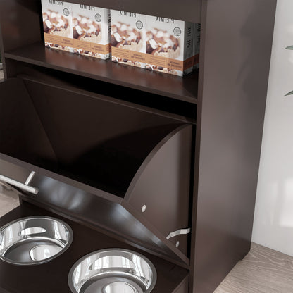 Pet Feeder Station Storage Cabinet with Pull-Out Bowl Drawer, Shelf &amp; Leash Hooks, Brown – view 8