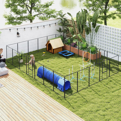 24-Panel Heavy-Duty Metal Dog Playpen – 39.4 in High, 3 Doors, Black
