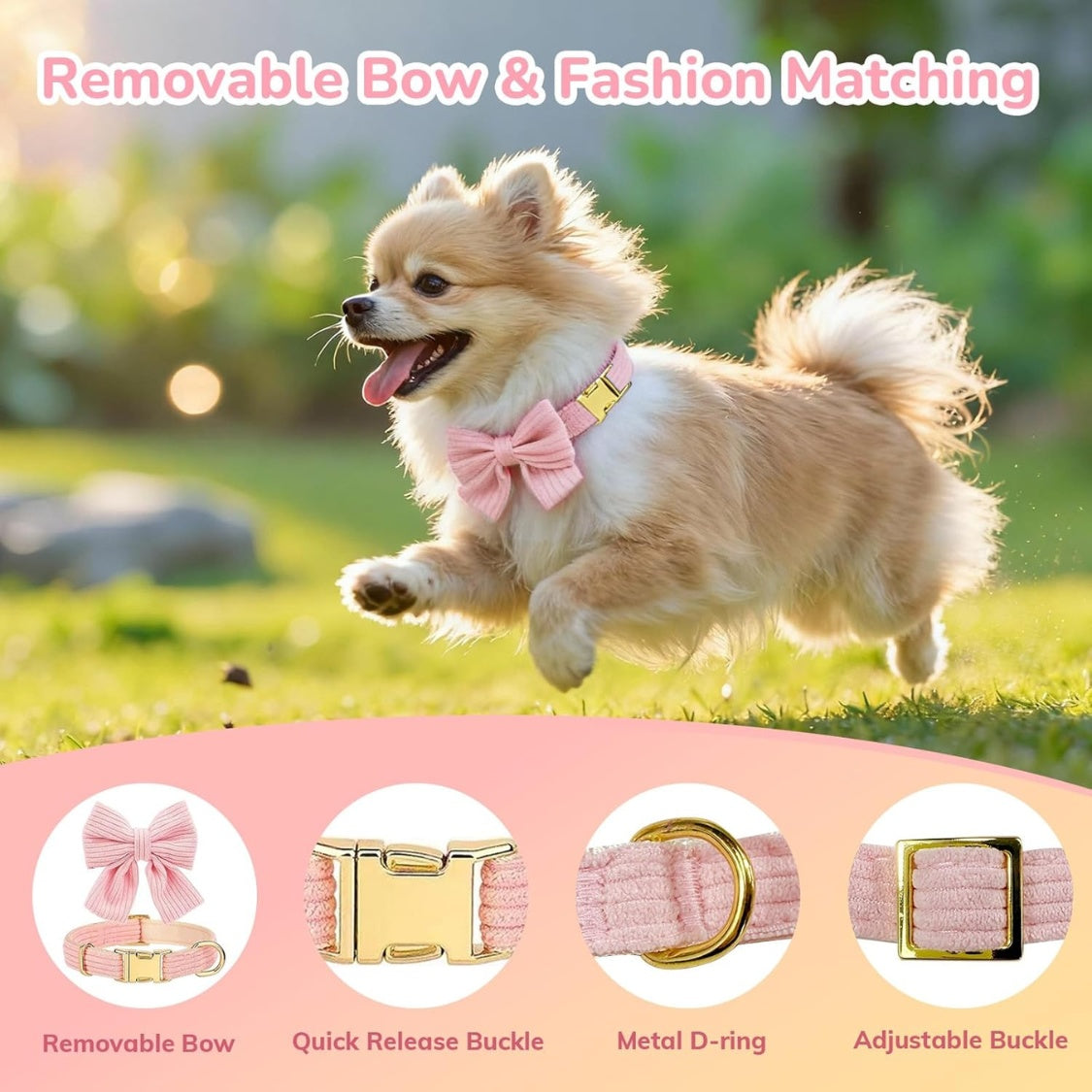 Small Dog Harness, Collar &amp; Leash Set with Bow Tie – No-Pull Breathable Cotton, Adjustable, Pink – view 5