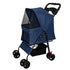Foldable Pet Stroller for Small Dogs and Cats – Up to 28 lbs, Tray, Storage Basket, 4 Wheels, Blue