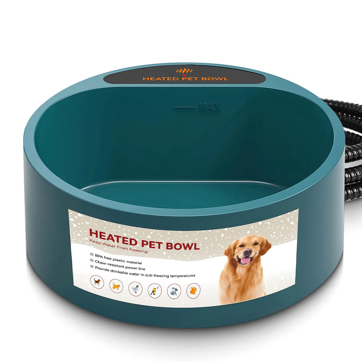 Heated Pet Water Bowl 74 oz – Thermostatic, IP67 Waterproof, Chew-Resistant Cord, Army Green – view 9
