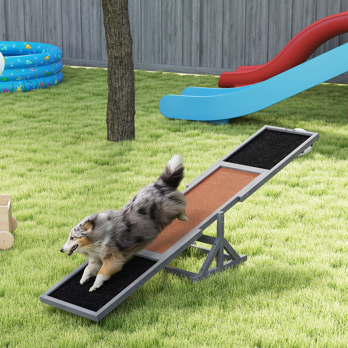 Wooden Dog Agility Seesaw with Anti-Slip Surface for Training and Exercise, Gray – view 2
