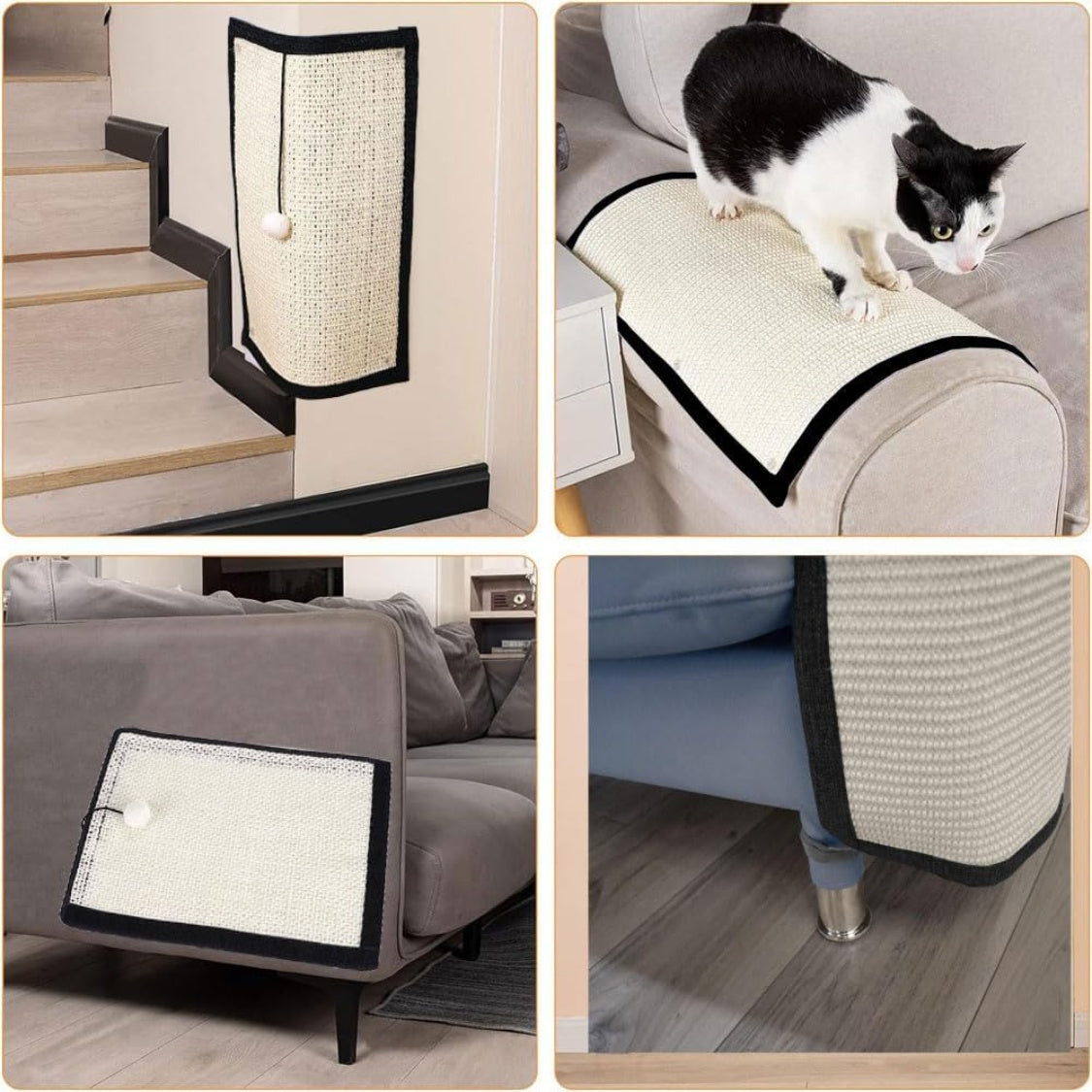 Natural Sisal Cat Scratch Pad – Furniture &amp; Couch Protector Scratching Mat, White – view 2