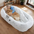 Human Dog Bed for People and Pets – Washable Faux Fur Nap Bed, 71 x 45 x 14 in, Gray